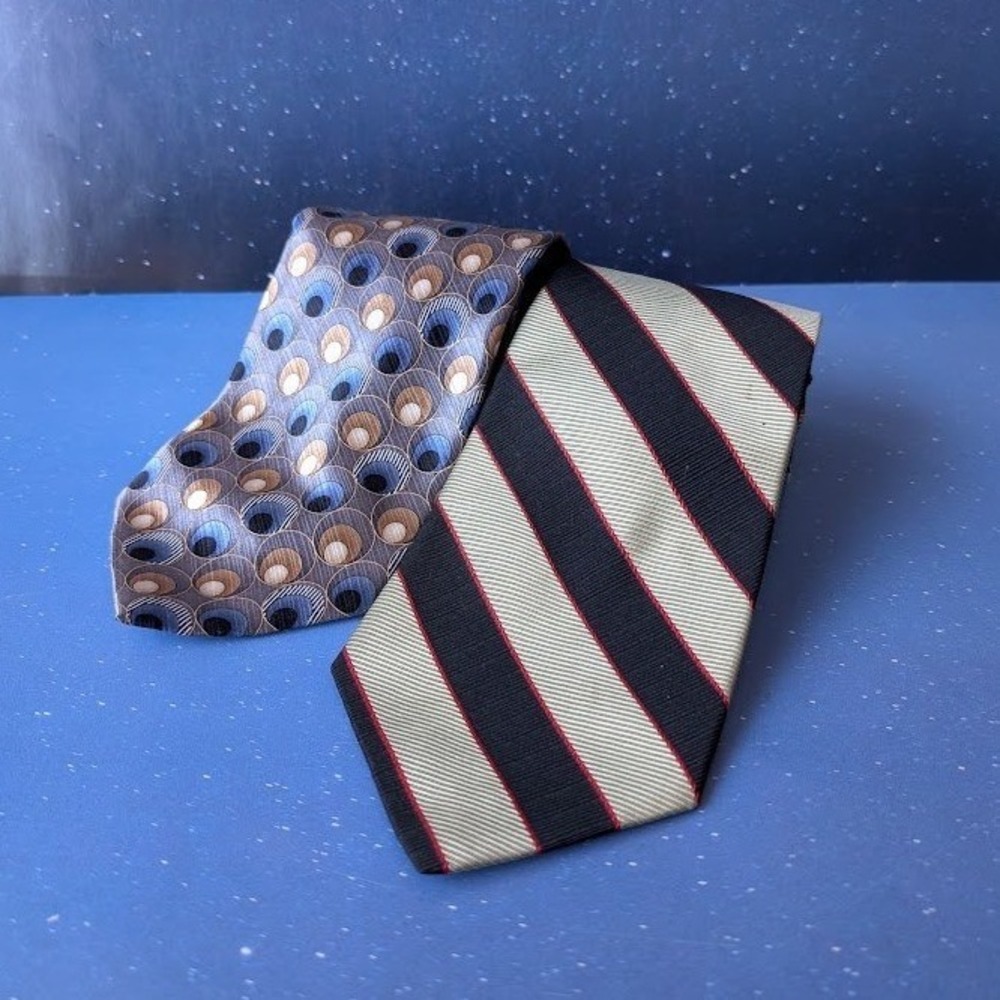 Jos. A. Bank Necktie Bundle Mens XL OS Multi Color Geometric Silk 2pc Tie
